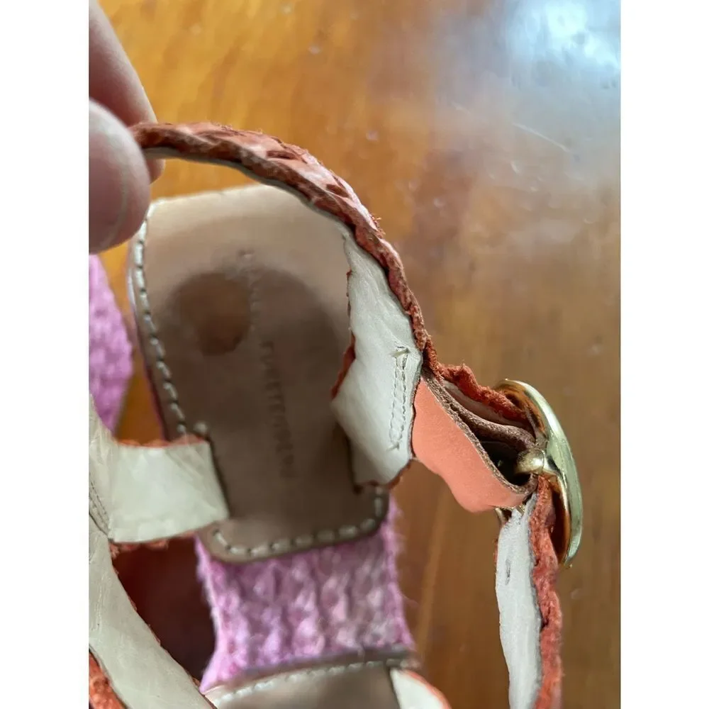 Diane von Furstenberg orange and pink woven wedge sandals 6